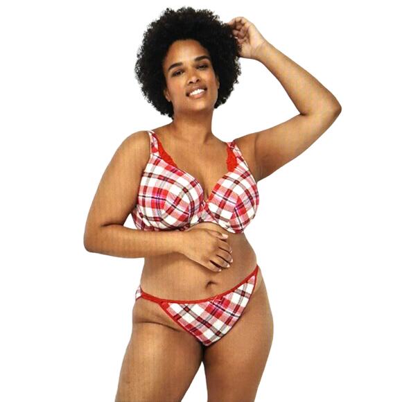 NWT Lane Bryant Red And White Plaid Tartan Bikini Stretch Panties Size 1X 18 20 - Picture 1 of 8